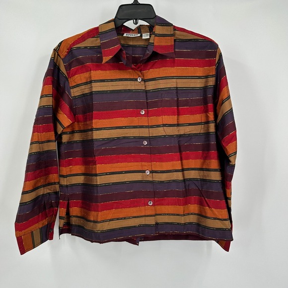 Chicos Design Womens Silk Boho Artsy Top Size 1 US M Striped Vintage Luxe - Picture 1 of 7